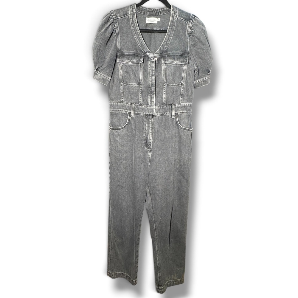 & Other Stories Puff Sleeve Denim Jumpsuit Grey size 6 Cotton Utility Boilersuit